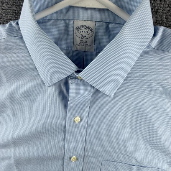 Brooks Brothers Slim Non-Iron 17 6/7 Cotton Blue Check Button Up Shirt Mens - Picture 11 of 16